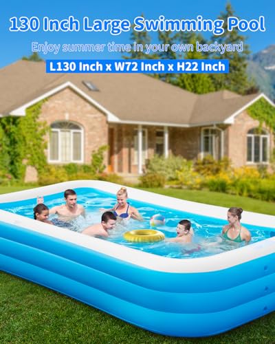 Image of Blow Up Pool for Adults, Inflatable Pool with Pump (Light Blue)