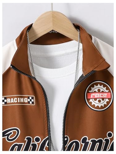 Boy's Graphic Color Block Motorcycle Jackets Full Zip Long Sleeve Athletic Sports Outerwear4