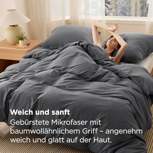 BEDSURE Bettwäsche 135x200 4teilig Anthrazit - 2 Bettbezüge 135x200 cm + 2 Kissenbezüge 80X80 cm, ÖKO-TEX Bettwäsche-Sets Grau Polyester Mikrofaser mit Reißverschluss