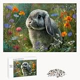 Puzzle 300 Piezas Adultos Conejo & Flor, Rompecabezas con Letras Traseras y Póster, Pasatiempo Antiestrés, Decoración de Pared, Regalo Decorar Mujer Hombre 40 x 28 cm (14 Años +) P3#237
