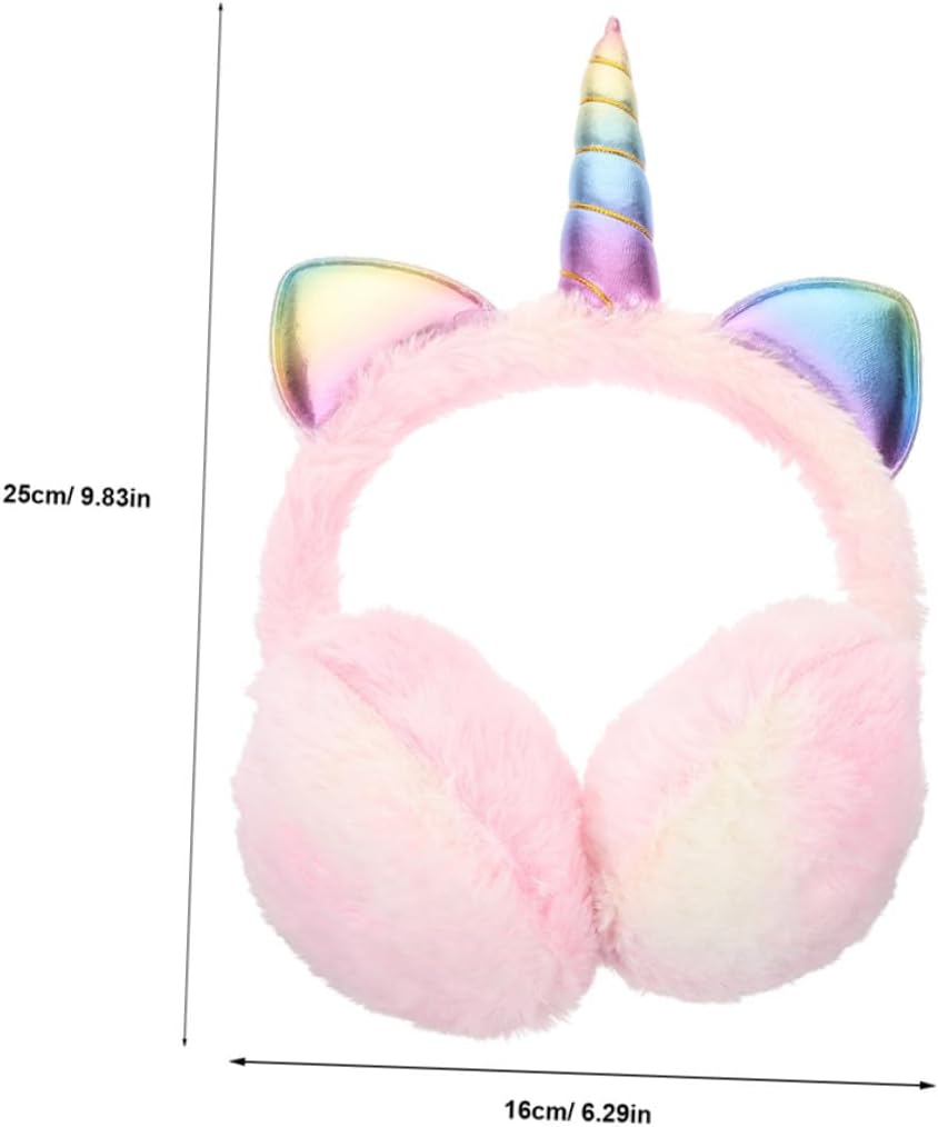 KALLORY Unicorn Earmuffs 2pcs Pink Faux Plush Winter Ear Warmers Soft Plush Ear Covers for Women Outdoor Cold Weather