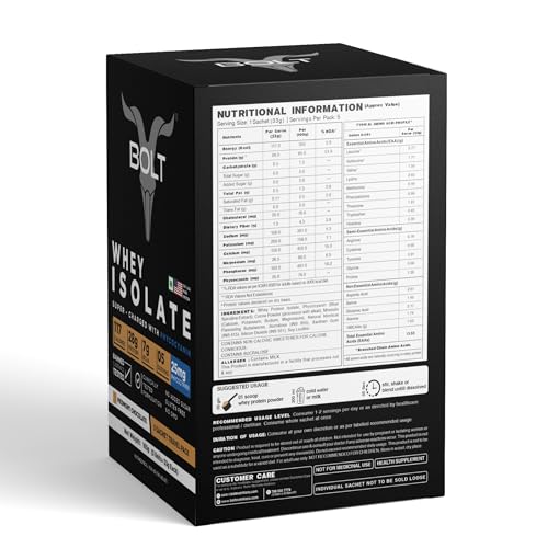 Image of Bolt 100% Whey Protein Isolate Powder | 5 Sachet Travel Pack (5x33g) | Piedmont Chocolate | 28g Protein per Serving | 7g BCAA | Muscle Support & Recovery | No Added Sugar | Gluten-Free | Easy to digest