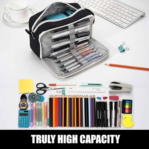 Image of Storite Canvas Pencil Pouch, Black | Large Capacity, Aesthetic Stationery Case, Stylish Organizer, For Students, School, College, and Office Supplies