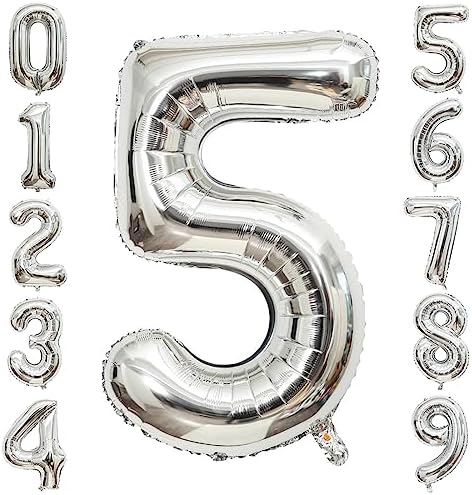 Colourful Number Balloons, 40inch Large Rainbow Number 5 Balloon Foil Mylar Helium Birthday Balloons for Birthday Party Decoration (Rainbow, Number 5)