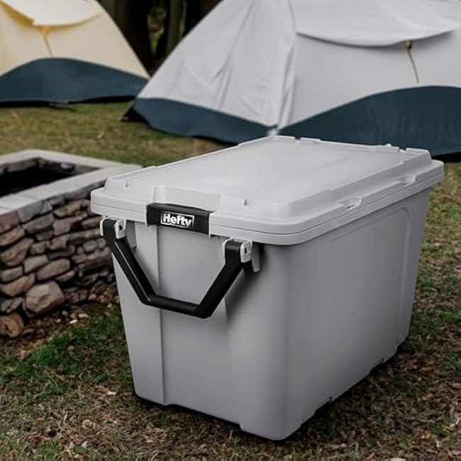 Hefty MAX Pro 28 Gal Wheeled Storage Containers with Lids, 4 Pack Heavy-Duty Plastic Rolling Totes with Secure Latch Handles, Stackable Utility Cartons for Garage, Moving, Storage, Basement & Outdoor