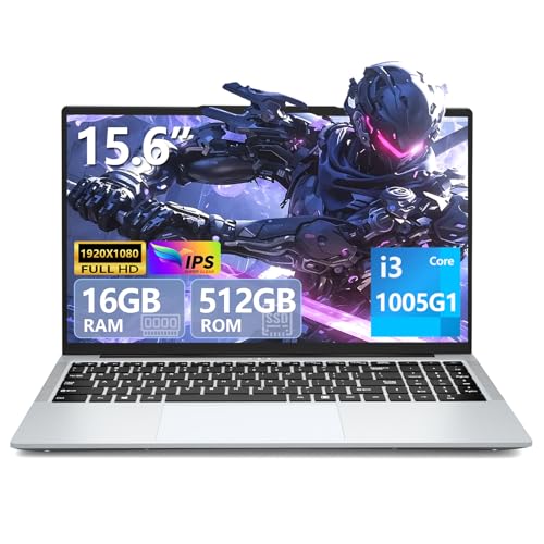 MOGIKK Ordenador Portátil 15,6 Pulgadas, Core i3 1005G1 Procesador 16 GB RAM DDR4 512 GB SSD Win 11 PC Portátil, Laptop Teclado Digital Retroiluminado Desbloqueo Tipo C Batería Computadora portátil