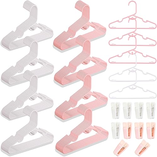 Image of 80 Packs Baby Hangers for Closet Plastic Baby Clothes Hangers with Clips for Nursery Kids Hangers for Closet Organizer, Stackable Hangers for Newborn, Infant, Toddler, Children, Space-Saving