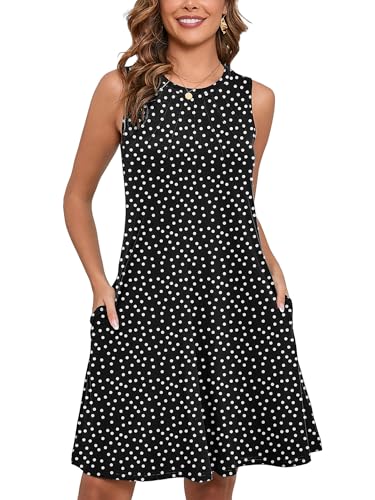 Image of Heymoments Women's Summer Sleeveless Crewneck Dresses Casual Loose Fitted Tank Sundress with Pockets