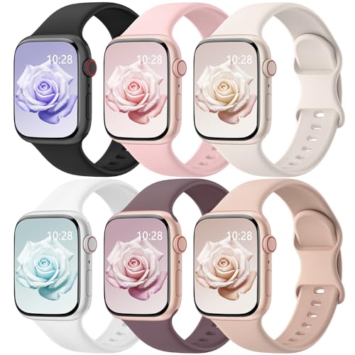 Image of 6 Pack Silicone Sport Bands Compatible with Apple Watch Bands for Women Men | Soft Wristband 40mm 38mm 41mm 44mm 45mm 46mm 42mm 49mm, Replacement Strap for iWatch Series 11 10 9 8 7 6 5 4 3 2 1 SE Ultra