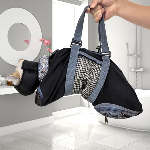 Image of Cinf Cat Nail Clipping Cleaning Grooming Restraint Bag (Free Muzzle) No Scratching Biting for Bathing Nail Trimming Injecting Examining(Black,S)