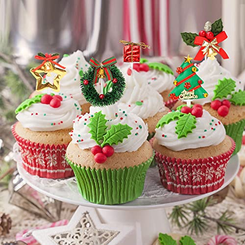 Lucleag 20Pcs Christmas Cake Decorations, Christmas Wreath Tree Bell Deer Cake Topper For Christmas Party Decorations, Cake Cupcake Toppers For Xmas Party Supplies Birthday Wedding Decor Supplies #TOP1