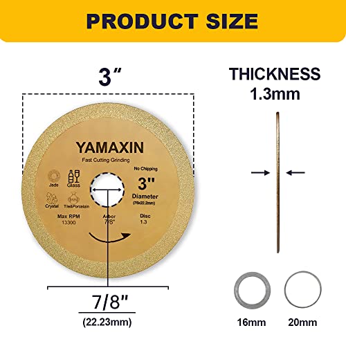 Yamaxin 3Pcs Glass Cutting Disc, 3Inch Ultra-Thin Diamond Grinding Wheels For Angle Grinder,With Arbor 4/5" 5/8" 7/8" Power Rotary Tool Cutting Wheels For Wine Bottles,Tile,Porcelain (3Pcs 3Inch) #TOP1