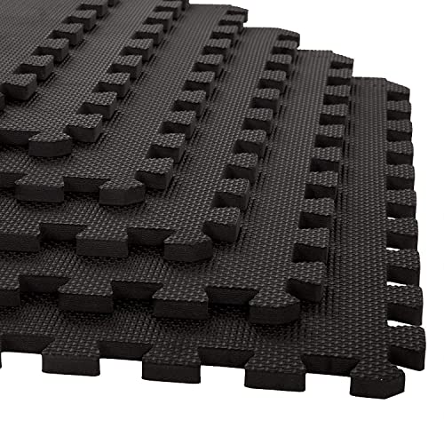 Image of EASY HOME Interlocking Gym Mats for Floor, Home Rubber Workout Mat, EVA Foam Exercise Mat- 60x60cm - 12mm Thick, Black (Pack of 12-48 Square Foot)