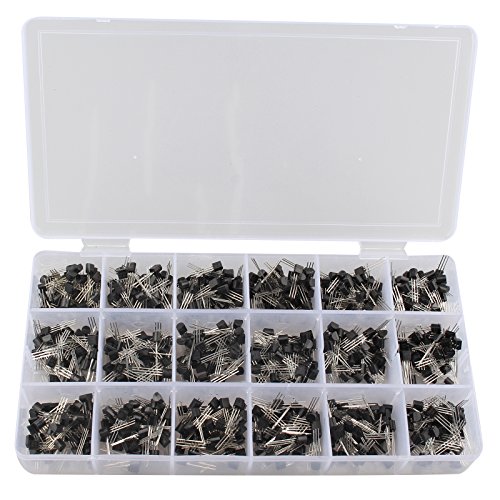 HALJIA 900pcs 18 Tipos de Transistor NPN PNP 30–180V 50–Surtido de 1500mA Modelo: A1015,A733,C945,C1815,S8050,S8550,S9012,S9013,S9014,S9015,S9018,SS8050,SS8550,2N2222,2N3904,2N3906,2N5401,2N5551
