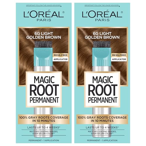 Image of L'Oreal Paris Magic Root Permanent Hair Color Kit, 100% Gray Hair Coverage In Just 10 Minutes, Precision Brush Applicator for Seamless Application, 6G Light Golden Brown (2 Count)