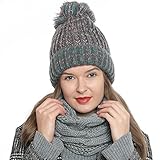 dondon berretto beanie invernale con pompon da donna lavorato a maglia con foderna interna calda e morbida - grigio rosa turchese