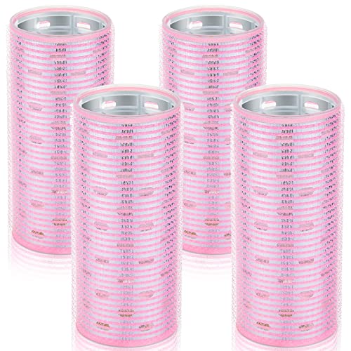 WILLBOND 4 Pcs Long Hair Rollers for Bangs Aluminum Core Curlers Thermal Self Grip Roller for Long and Medium Hair Women Hairstyle(4.7 x 2 Inch,Light Pink)