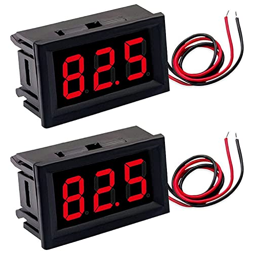 Greluma 2 STK DC 5V-120V Digitale Spannungsanzeige, 0,56' 2-Draht-LED-Voltmeter-Anzeige, Spannungsprüfer, Spannungsmesser (rot)
