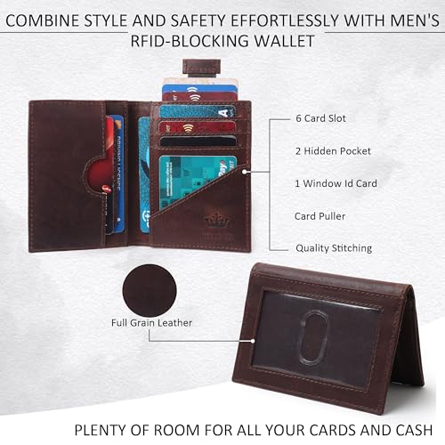 Image of Genuine Leather Bifold RFID Blocking Slim Stylish Credit Debit ATM Card Holder Wallet for Men Women (Brown)