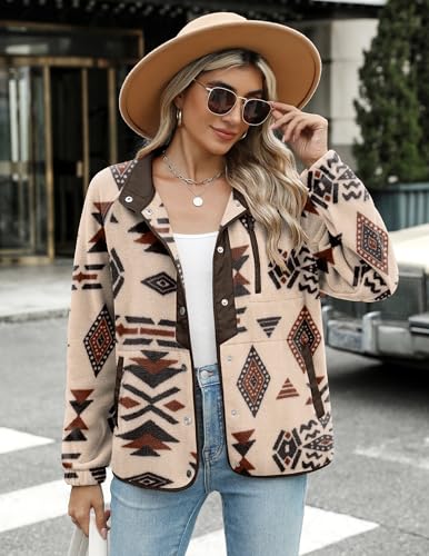 Zeagoo Women's Cozy Fleece Jacket Western Aztec Print Snap Button Down Coat with Pockets Casual Warm Outwear 20252