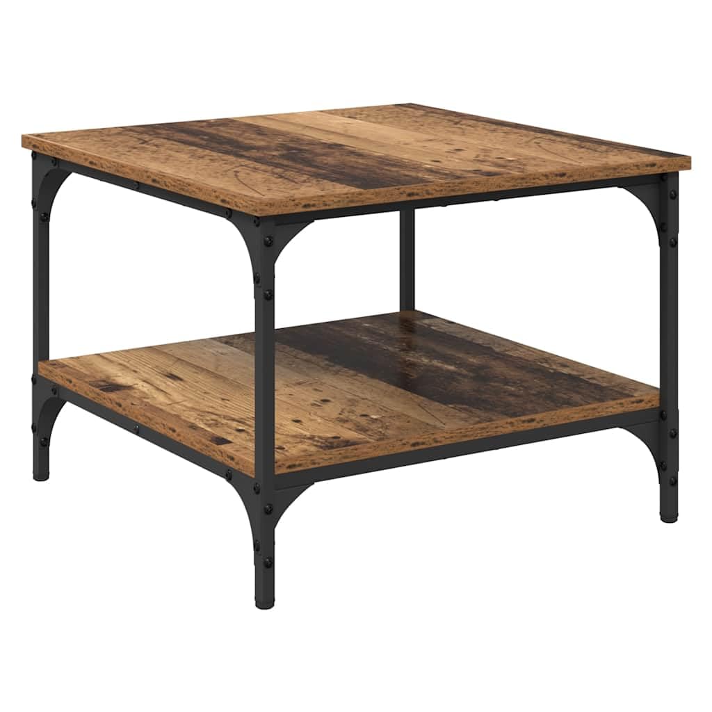 Generisch Mesa de centro con estantes de estilo industrial rectangular de madera y marco de hierro, 55 x 55 x 40 cm, superficie mate, estable y duradera para sala de estar