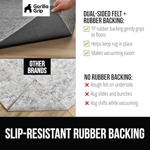 GORILLA GRIP Felt with Rubber Stay in Place Slip Resistant Rug Pad, 1/8 inch Thick, 9x12 FT Protective Padding Under Area Rugs, Cushioned Gripper Pads, Carpet Runners, Hardwood Floors Protection - Image 4