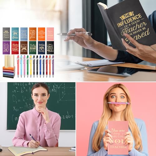 Regalo para el día del profesor A6, pack de 24 cuadernos de cuero con bolígrafo incluidos 3