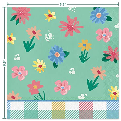 Home & Hoopla Easter Party Supplies - Cottage Floral & Plaid Easter Bunny Round Paper Dinner Plates, Lunch Napkins, And Forks (Serves 16) #TOP3