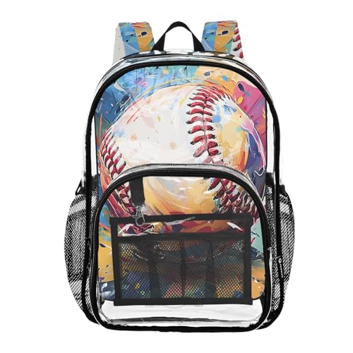 Colorful Baseball Clear Backpack Heavy Duty Clear Bookbag Transparent See Through PVC Backpacks for School