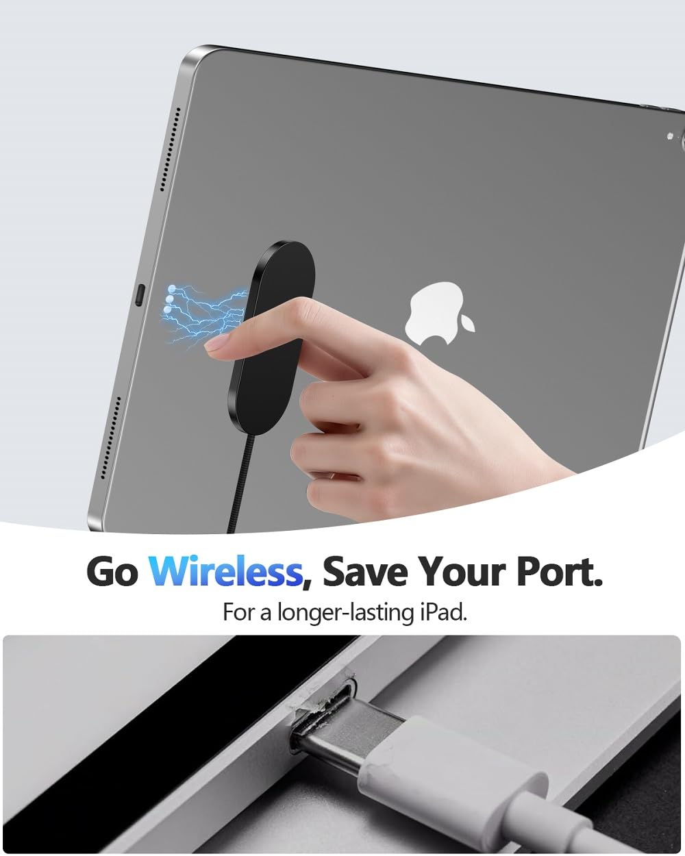 Cargador inalámbrico magnético para iPad Pro 12.9inch (3rd / 4th / 5th / 6th) y iPad Air 13 (M2 / M3) Solo, Cargador de Conector Inteligente de Carga rápida de 27W