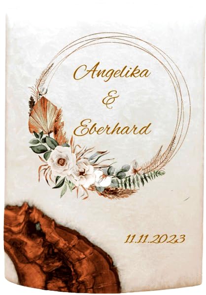 Ovale Hochzeitskerze "Rustica Kranz". - Hochzeitskerze mit echten Holz und versiegelte Wachsoberfläche. Docht oder Teelicht wählbar. (1 Docht)