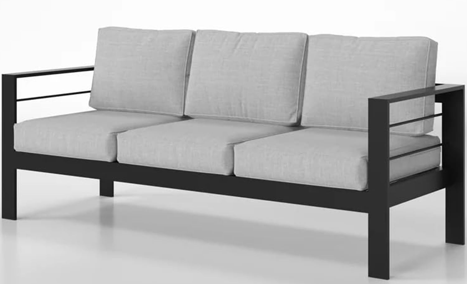 Sofá de aluminio para exteriores, sofá de 3 asientos de metal para todo tipo de clima, cojín suave y grueso de 5 pulgadas y brazo ancho, sofá al aire libre para balcón, porche 8