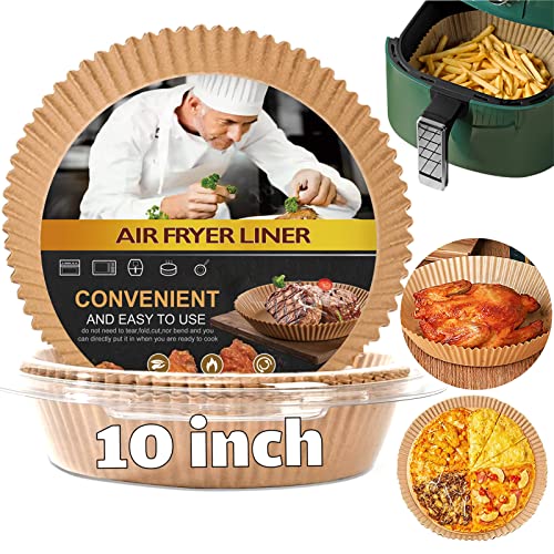 Image of Large Air Fryer Disposable Paper Liner Round, 10 Inch Parchment Liners Non-Stick Fryer Paper Pads Baking Paper Food Grade for 7qt Power XL Air Fryer, Baking Roasting Microwave