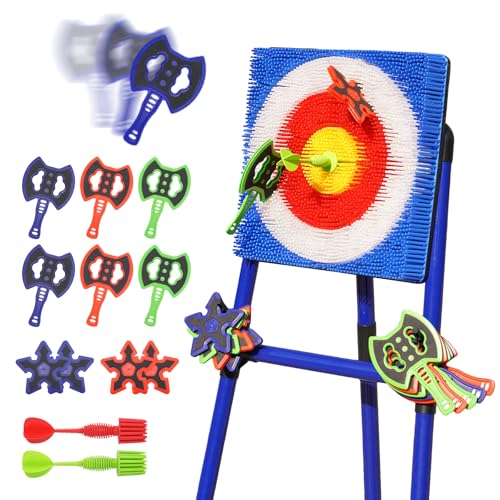 Axe Throwing Game for Backyard with Bristle Target & 12 Throwing Axes Set Indoor & Outdoor Games for Adults Kids & Family Yard Games Toys Axe Throwing Target Dart Board Carnival Games(Blue)