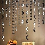 Ramadon Party Decoration Black Silver Crescent Moon Star Garlands Halloween Birthday Decorations Han