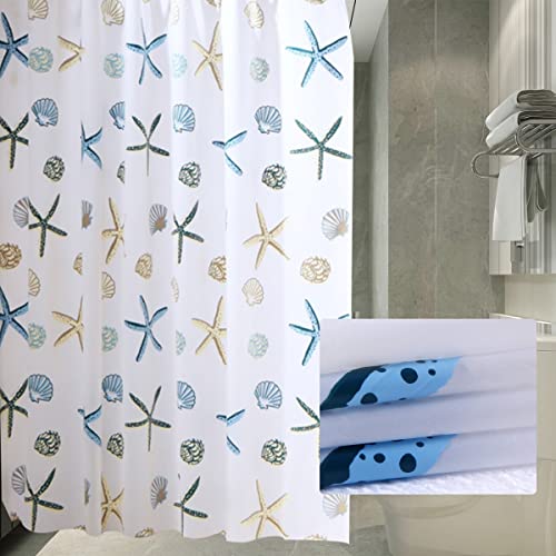 Fangkun Starfish Seashell Waterproof Shower Curtain Coastal Conch Sea Ocean Shower Curtain Liner For Bathroom Bathtub With 13 Hooks, 71" X 71" #TOP3