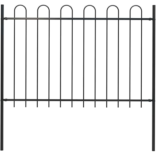 vidaXL Garden Fence with Spear Top Steel 5.5ft Black
