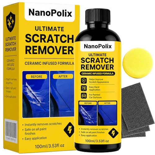 NanoPolix Scratch Remover Car Paint Repair Paste for Light Scratches Swirl Marks Scuffs & Water Spots Polishing Compound Restores Shine Safe for All Paint Colors 100ml with 3 Cloths (1)