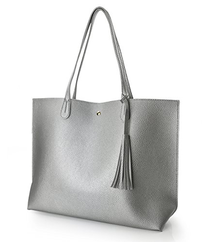 Image of Minimalist Clean Cut Pebbled Faux Leather Tote Womens Shoulder Handbag
