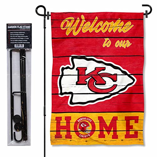 Kansas City Chiefs Welcome To Our Home Garden Flag and Flagpole Mount