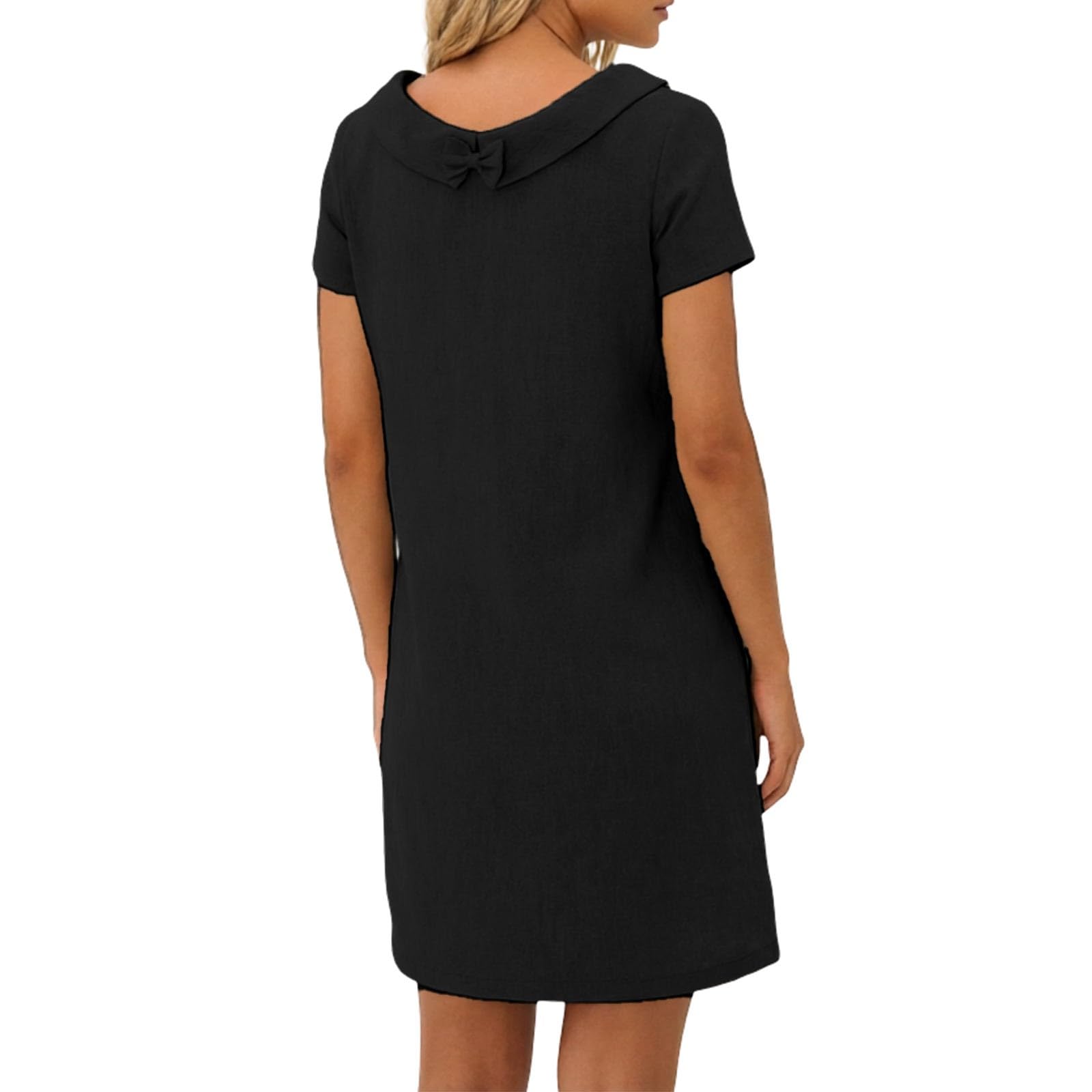 Robe d’été Femme Lin Col Bateau Droite Robes de Plage Casual Courte A-Ligne Robe T Shirt Décontractée Chic et Elegant Été Couleur Unie Mini Longue Tunique Robes avec Poche S-3XL