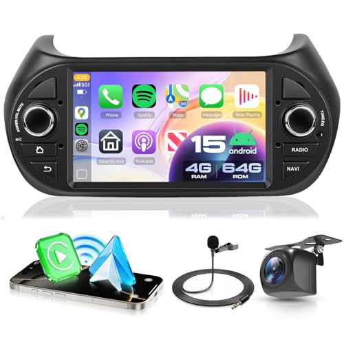 VECHTEL 4G+64G Autoradio Android 15 pour Fiat Fiorino/Qubo/Peugeot Bipper/Citroen Nemo, Auto Radio avec CarPlay Android Auto sans Fil, Écran Tactile 7 Pouces...