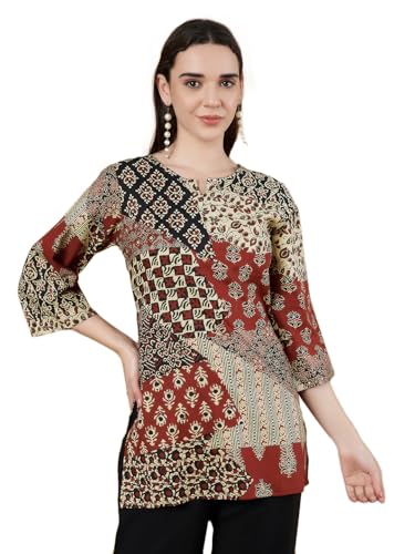Image of Amazon Brand - Anarva Jaipuri Cotton Printed Short Kurti for Women