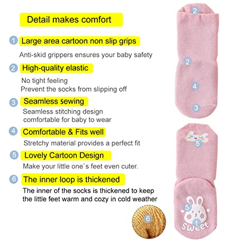 Baby Non-skid Grip Socks Toddler Socks Warm Thick Anti Skid Slipper Crew Socks for Girls Boys Newborn Infant 6 Pairs4