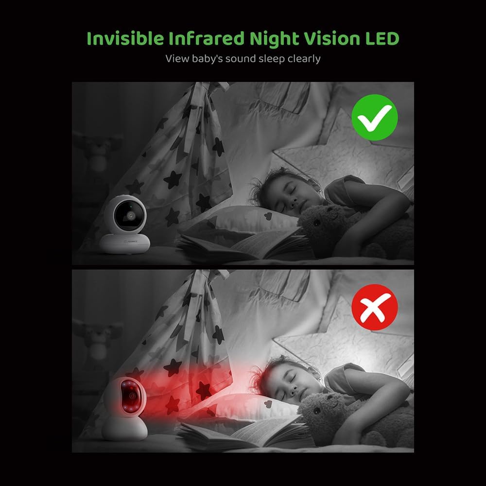 SANNCE Vigilabebés con cámara y luz nocturna – Pantalla 720P 5,5 pulgadas 1080P Baby Monitor 5000 mAh batería con alarma de temperatura, apagón, PTZ, visión nocturna por infrarrojos, recordatorio de