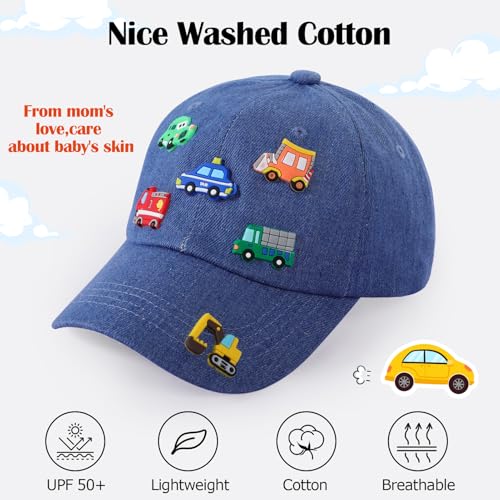 Kids Cartoon Baseball Caps with Excavator Cars Pin Pattern Baseball Hat Adjustable for Boys Girls Age 3-82