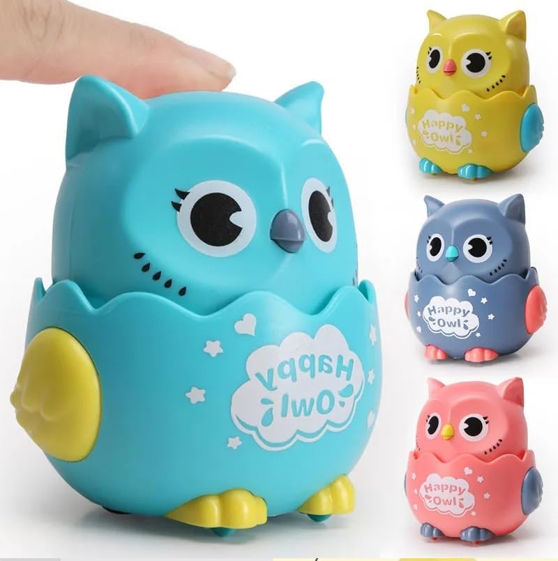 SHAKTISM Kids Press And Go Owl Car Toys For Boys And Girls Crawling Toys For Moving Dino Toy For Birthday Gifts – Random Colour - 1Pc (Happy Owl - 1Pc)