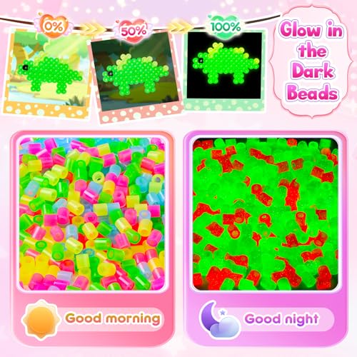 CGBOOM Bügelperlen Fuse Beads Kit, Glitzer 5 mm Nachfüllset Steckperlen Leuchtend im Dunkeln, Bastelperlen Set Kindern mit Stiftplatte… – Ansicht 4