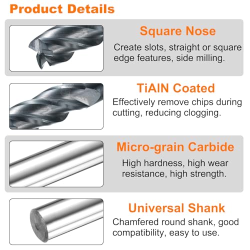 Image of HARFINGTON 5pcs Carbide Square Nose End Mill Bit 5 /16 inch Cut Dia 4 Flutes TiAlN Coated Milling Cutter for Hardened Steel Metal (5 /16 inch Shank 13 /16 inch Cut Length 2-1 /2 inch Long 30 Degree Helix)