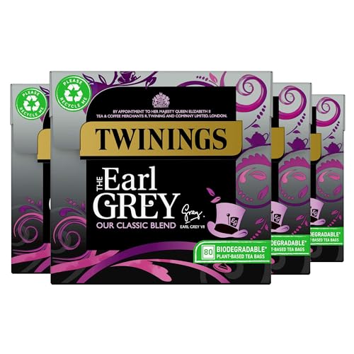 Twinings Earl Grey Tea | Full & Fragrant Earl Grey Tea Bags | Bergamot & Lemon Flavoured Black Tea Blend | Multipack Bulk Buy 320 (4 x 80) Biodegradable Tea Bags